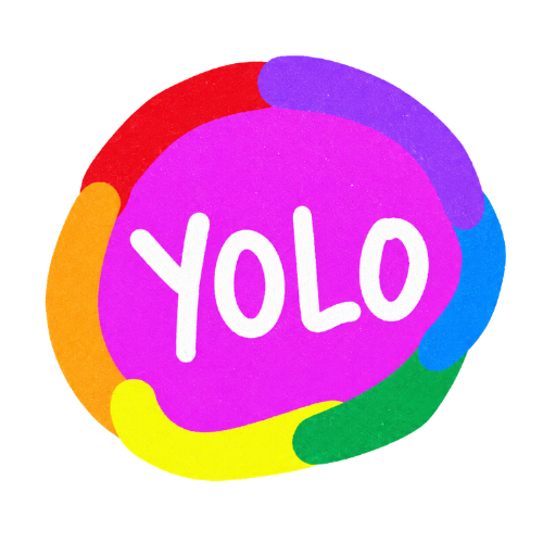 YOLO Coin — hand-drawn YOLO lettering inside a rainbow ring
